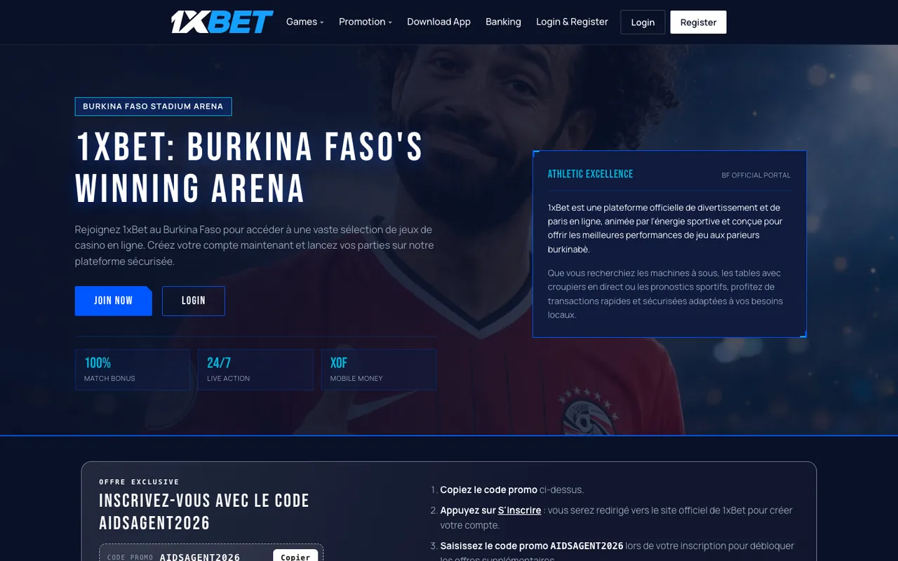 1XBET Burkina Faso homepage