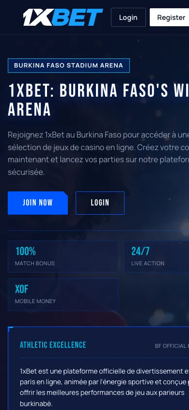 1XBET mobile homepage