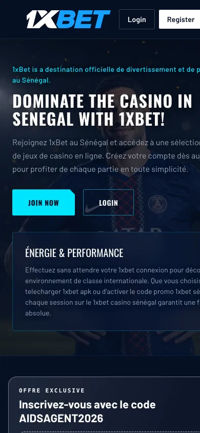 1XBET mobile homepage